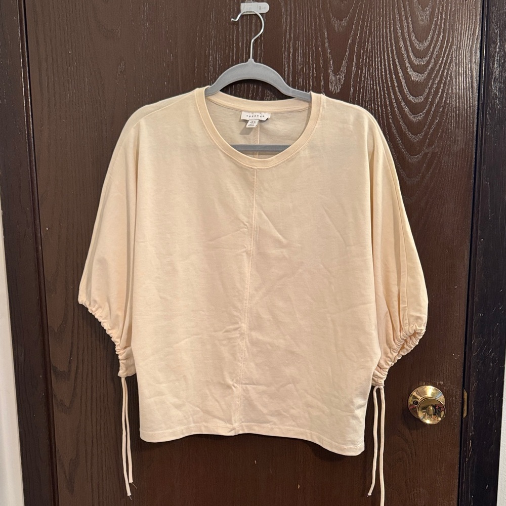 Topshop Cream Short Sleeve Tee with Drawstring